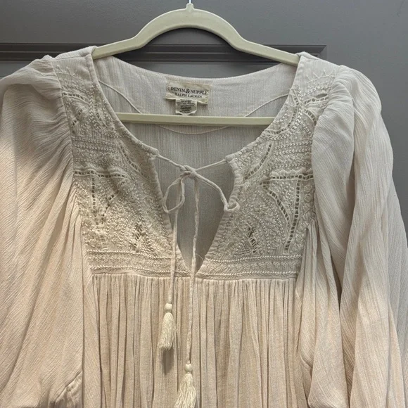 Denim & Supply Ralph Lauren Cream Peasant Blouse - Picture 2 of 6